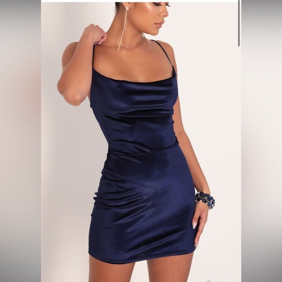 Lucy in the Sky cowl neck velvet dress in royal Blue size L cocktail - Picture 1 of 8